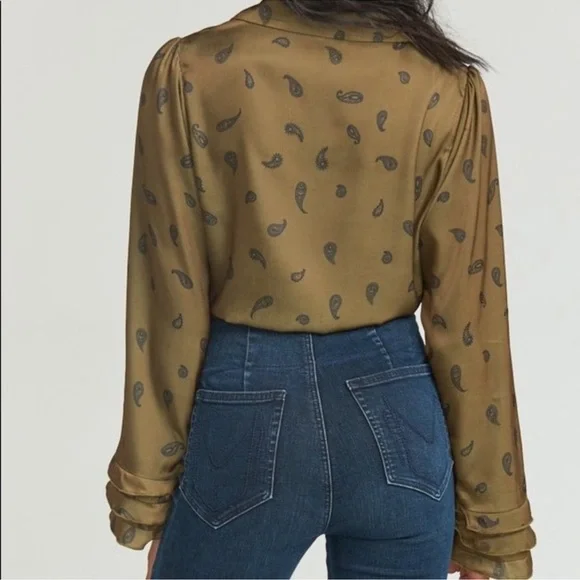 Show Me Your MuMu Maureen Olive Green Paisley Print Tie Know Front Crop Top